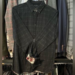 Allsaints Men’s Casual Button Down. Size Small. Black with print underneath.